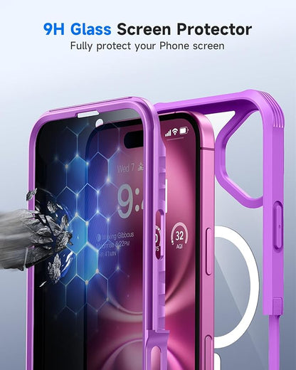 seacosmo for iPhone 16 Case, Full Body Bumper with Built-in 9H Tempered Glass Privacy Screen and Camera Lens Protector, Compatible with MagSafe, Shockproof 16 Phone Case, 6.1", Fuchsia Pink