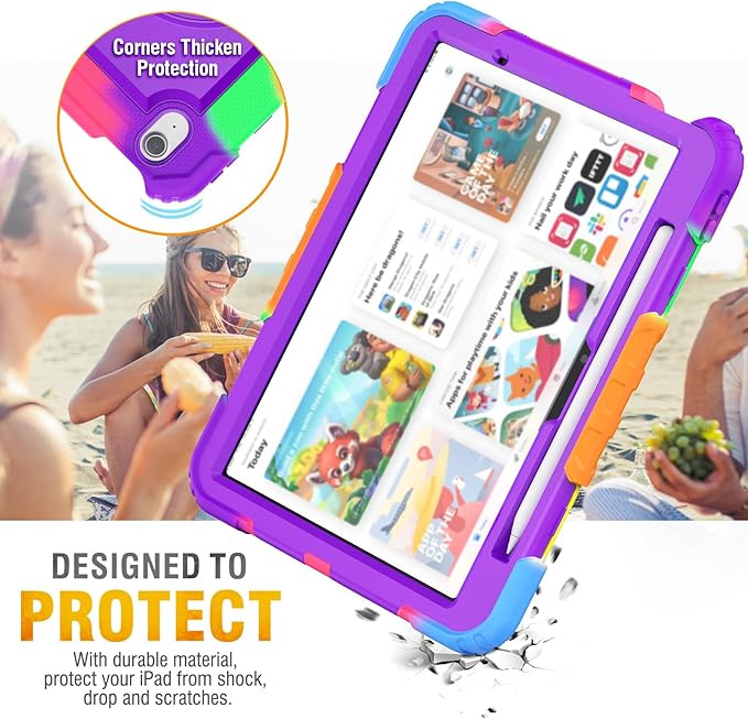 HXCASEAC Case for iPad Air 11 inch (2025 M3 / 2024 M2), Shockproof Design with Pencil Holder/Screen Protector/Rotating Hand Strap, Protective Cover for iPad Air 7th/6th Generation - Purple