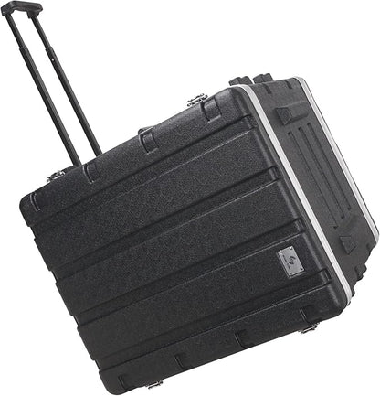 Sound Town Lightweight 12U PA DJ Rack/Road Case with 11U Rack Space, ABS Construction, 19" Depth, Retractable Handle, Wheels and Heavy-Duty Latches (STRC-A12UT)