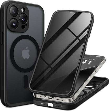 BERFY Magnetic for iPhone 14 Pro Max Case, Compatible with MagSafe,Built-in Privacy Screen Protector and Upgraded Camera Protection,Anti-Spy Full Body Shockproof Phone Case for 14 Pro Max,Matte Black