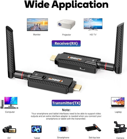 Vrriis Wireless HDMI Transmitter and Receiver,Plug and Play,1080P Wireless HDMI Extender Kit Support 2.4GHz and 5GHz for Streaming Video from Laptop,Pc,TV Box to Monitor,TV,Projector