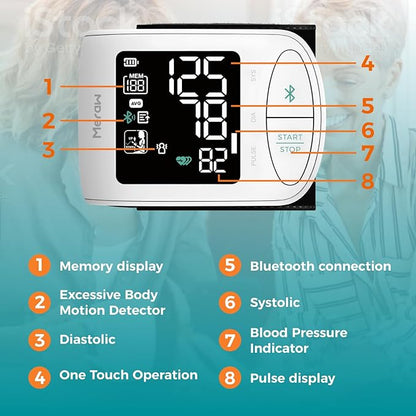 Meraw Blood Pressure Monitor Adult Cuff, Blood Pressure Cuff Monitor Wrist, Blood Pressure Machine Home Use 5.3-8.5" Irregular Heartbeat Monitoring APP Automatic Bluetooth High Accuracy Aspen White