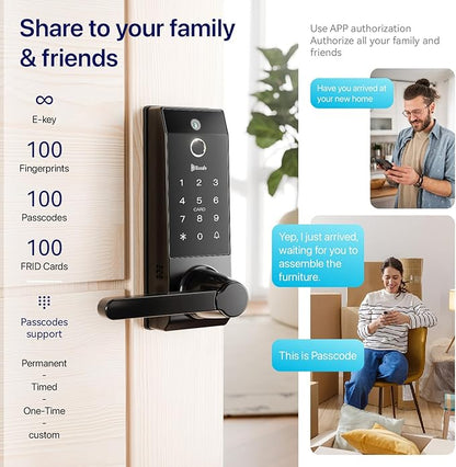 Smart Lock Ring Doorbell Fingerprint Deadbolt for Homeowners or Parents Door Lock with Camera and Door Handle for Renters, Keyless Entry Door Lock for Front Door (Contour V Blacks+)