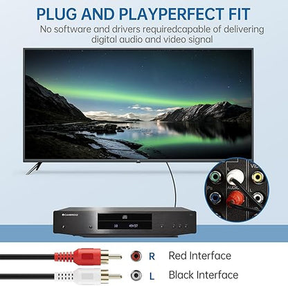 Sjorks RCA Cable 6ft,2RCA Male to 2RCA Male,Audio Stereo Subwoofer Cable [Hi-Fi Sound] Auxiliary Audio Cord for Home Theater, HDTV, Amplifiers, Hi-Fi Systems,Speakers and etc