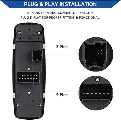 Obaee Driver Side Power Window Switch Compatible with 2012-2015 Dodge Grand Caravan, 2013-2015 Ram 1500 2500, 2015 Ram 3500, 2012-2015 Town & Country, Replaces 68110867AB, 68110867AA, 3+9 Pins