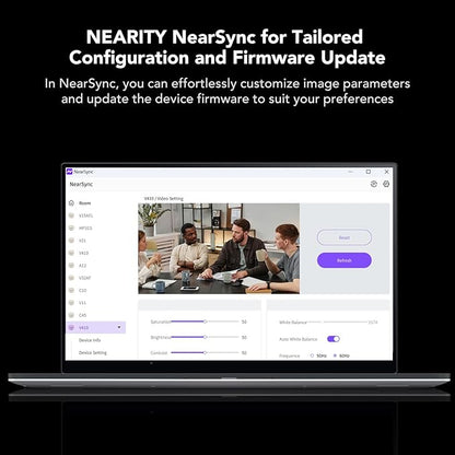 NEARITY V410 NDI PTZ Camera, 2K 10x Hybrid Zoom Video Conference Webcam, AI-Powered Noise Cancellation, 4 Preset Positions, 350° Pan&60° Tilt, 120° FOV, Remote Control for Zoom/Teams/Google Meet