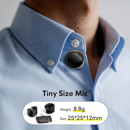 Wireless Lavalier Microphone for iPhone/Android, Lapel Mics with Lightning/USB-C Plug-Play, 100FT Range, Omnidirectional Condenser Mic for Video Recording, Interview, Podcast, Vlog, YouTube
