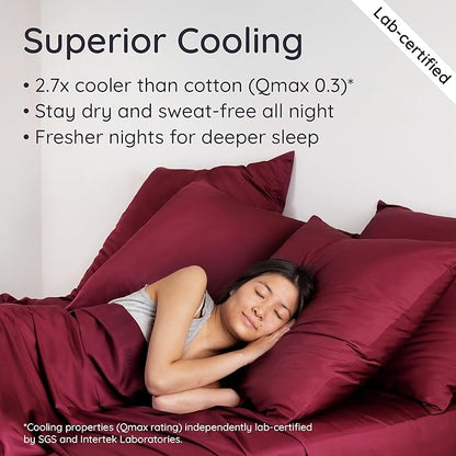 Bambaw 100% Viscose Derived from Bamboo Sheets California King Size Set – 4pcs Deep Pocket Cooling Sheets, Fits Up to 16'', Bedding for Night Sweats, Extra Soft Sheet Set (Burgundy)