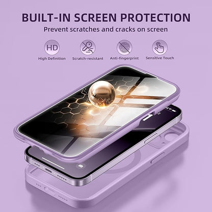 BERFY Magnetic for iPhone 14 Case, Compatible with MagSafe, Built-in Privacy Screen Protector and Upgraded Camera Protection, Anti-Spy Full Body Shockproof Phone Case for 14 6.1", Light Purple