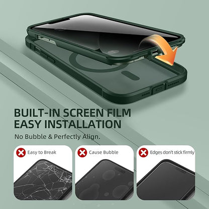 BERFY Magnetic for iPhone 13 Pro Max Case, Compatible with MagSafe, Built-in Privacy Screen Protector and Upgraded Camera Protection, Anti-Spy Full Body Shockproof Phone Case for 13 Pro Max 6.7",Green