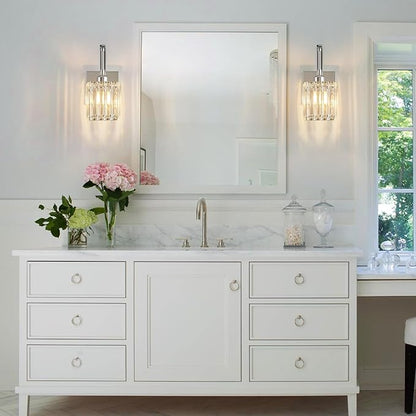 FDPBY Wall Sconces, Set of 2 Chrome Crystal Vanity Lights, Modern Wall Lamp for Bathroom, Hallway, and Makeup, Easy Installation