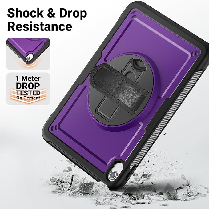 SCSVPN Case for iPad (A16) 11th Generation 11 Inch 2025 / 10th Generation 10.9 Inch 2022, Shockproof Protective Case with Screen Protector, Pencil Holder, Rotating Stand, Hand/Shoulder Strap - Purple