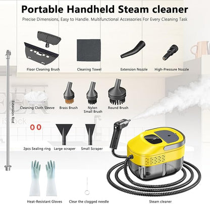 2026 New 3 Level Adjustable Pressurized Handheld Steam Cleaner for Home, 10s Heat-Up Handheld Steamer for Cleaning, 1.6 Qt Tank Portable Steam Cleaner Handheld for Car,Grout,Tile,Couch,Floor