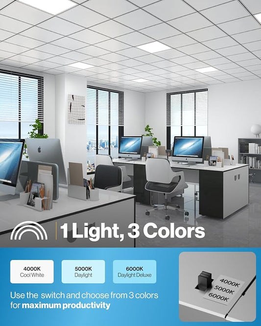 Sunco 24 Pack 2x2 LED Flat Panel Light for Drop Ceiling, Commercial Troffer Replacement Lighting Fixture, 4400 LM, 40W, Selectable CCT 4000K/5000K/6000K, Dimmable (0-10V), Dustproof ETL