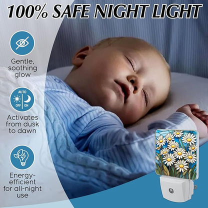 PODMemory Daisy Stained Glass Night Lights Plug into Wall for Room, Daisy Night Light LED for Bedroom