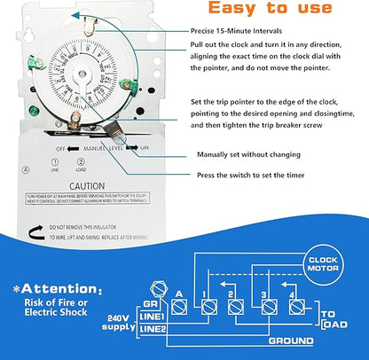 T101M Electromechanical Timer Switch Versatile Scheduling Manual Override,Mechanism Only