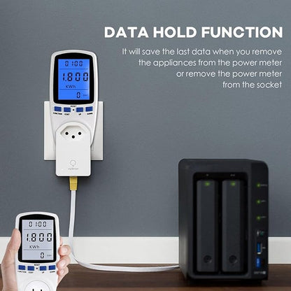 Klanata LCD Display Digital Power Meter, Voltage Monitoring with Overload, Wattage and KWH Measurement for Home Energy Efficiency