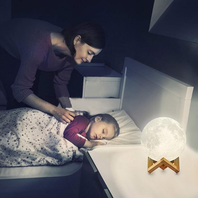 PRUGNA Moon Lamp, 1200mAh Ultra-Long Endurance Night Light, 7.1" 16 Colors LED Moon Light, Remote&Touch Control Room Decor Lamps for Kids Women Gift