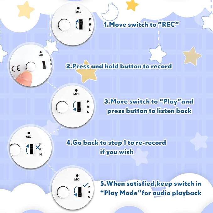 Handepo 6 Pcs White Sound Recorder Voice Recorder Music for Stuffed Animal Toy Recording Device Recordable Sound Module, Record Messages for Plush Toy Doll Stuffed Bear Pillow(20 Seconds)