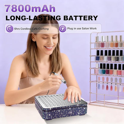 Nail Dust Collector | 1000PA Nail Fan Dust Collector | 10 Speed Levels | Low Noise & Strong Suction | Reusable Filter, 10 Pads + Nail Dust Brush | for Acrylic Nails, Salon & Home -Purple Diamond