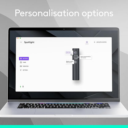 Logitech Spotlight Presentation Remote - Universal Wireless Presentation Clicker with Laser Pointer, Advanced Digital Highlighting, Bluetooth, 30 m Range and Quick Charging - Black