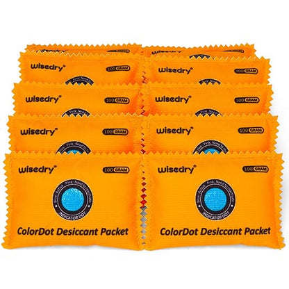 wisedry 100g [10 Packs] Rechargeable Desiccant Packs for Storage, Color Indicating Silica Gel Desiccant Packets, Reusable Moisture Absorbers Bags for Storage Bins, Suitcase, Gun Safe, Tool Box