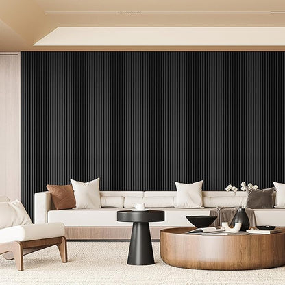 Art3d Fluted Wood Panel for Wall and Ceiling, Beaded Accent molding for Home Decoration, Pack of 4pcs + 1pc End-Trim, Size 108 x 5.7in.- Beaded Black