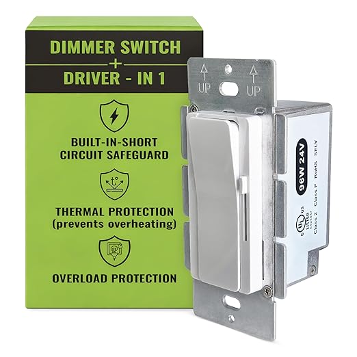 Select LED 96W 24V DC Driver and Dimmer Light Switch, 120VAC Tunable White CCT Decora Dimmer Switches for LED Lights, Preset Dimmer with On/Off 3-Way Switches