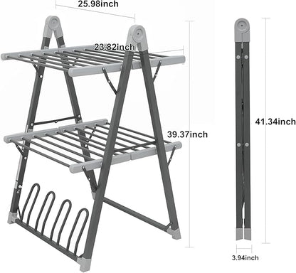 SHARNDY Electric Heated Clothes Drying Rack,Foldable Heated Garment Dryer with Timer Shut-Off Laundry Rack for Clothes Shoes Socks,Aluminum Alloy,Space Gray,Plug & Play,(39.37x25.98x23.82in)