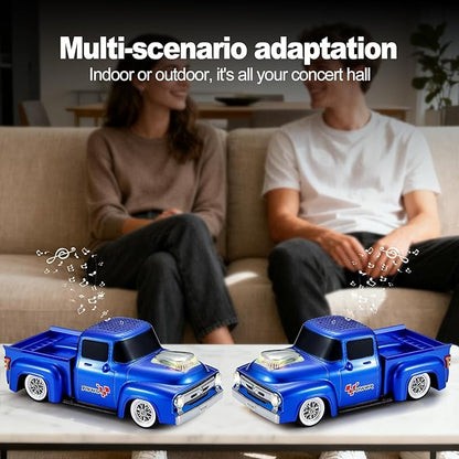 Vintage Pickup Truck Bluetooth Speaker, Retro Truck Model with HD Sound, Built-in Mic, LED Party Lights, TWS Dual Pairing, Multi-Interface Output, Portable Outdoor Speaker for Parties & Beach (BLUE)