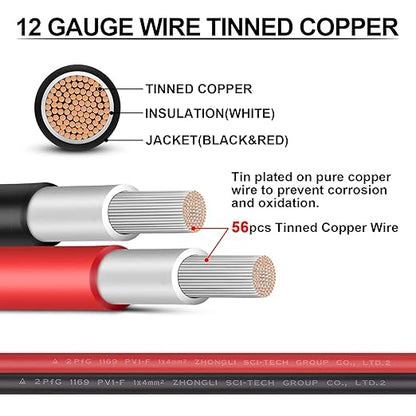 Solar Panel Wire - iGreely 12 Gauge Wire 30Ft Black & 30Ft Red 12AWG(4mm²) Tinned Copper PV UV Resistant Cable for Boat Marine Automotive RV Solar Panel Outdoor