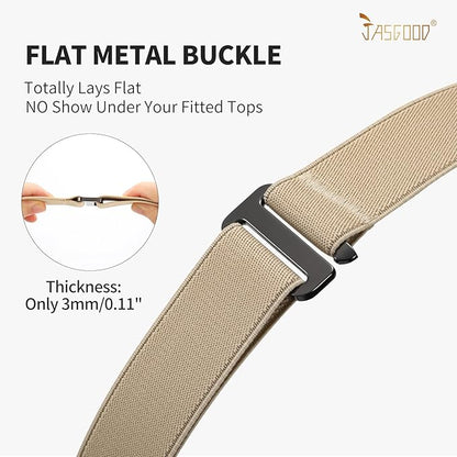 JASGOOD Women No Show Stretch Belt Elastic Web Strap Belt with Flat Buckle for Jeans Pants Dresses