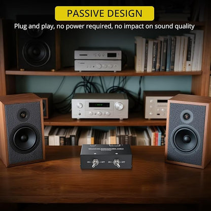 PROZOR 2-Zone Speaker Switch Box, 2-Way Amp/Speaker Selector with Independent A/B Control, Passive Stereo Switcher for Amplifier and Receiver, 150W RMS per Channel, Support 4–16Ω Speakers