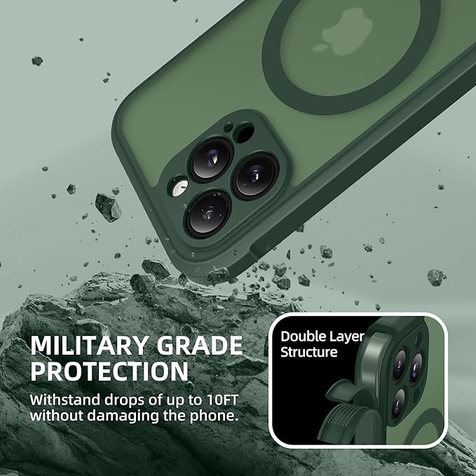 BERFY Magnetic for iPhone 13 Pro Max Case, Compatible with MagSafe, Built-in Privacy Screen Protector and Upgraded Camera Protection, Anti-Spy Full Body Shockproof Phone Case for 13 Pro Max 6.7",Green