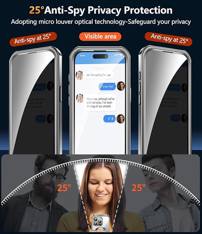 [360° Rotatable CD Stand & Built-in Privacy Screen Magnetic Case for iPhone 15 Pro Max[Compatible with MagSafe&Full Signal] Mil-Grade Shockproof Full Body Anti-Spy Cover for 15 Pro Max-Gray