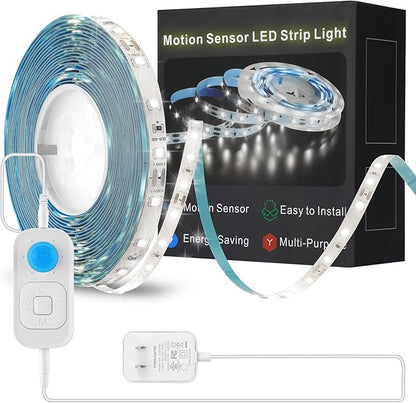 Feuymoent Motion Sensor LED Strip Light - Cabinet Strip Lights with 24W Plug, Dimmer and Timing,16.4ft 6000K ColdWhite