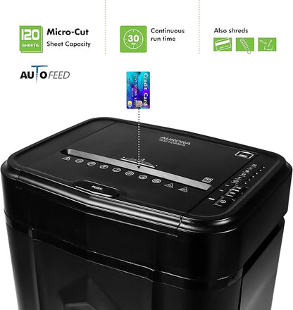 Aurora AU120MA 120-Sheet Auto Feed High Security Micro-Cut Paper Shredder / 30 Minutes (Black)