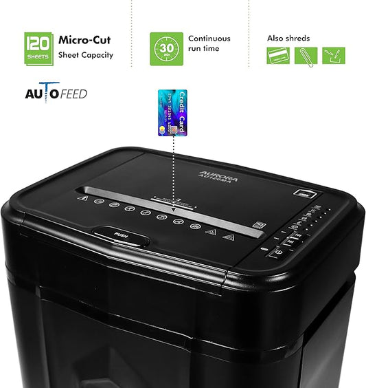 Aurora AU120MA 120-Sheet Auto Feed High Security Micro-Cut Paper Shredder / 30 Minutes (Black)