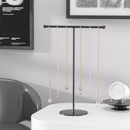 Justsoso Metal T-Bar Necklace Holder Stand, Necklace Hanging Display Stand, Tabletop Jewelry Organizer Stand for Necklace Bracelet Earring Display (Black With Metal Base)