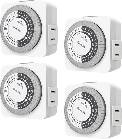 G-Homa Timers for Electrical Outlets 4 Packs,24 Hour Indoor Plug-in Mechanical Timer,30 Minute Intervals, Daily On/Off Cycle,1 Polarized Outlet, for Grow Light,Christmas Lights, Lamps ETL Listed