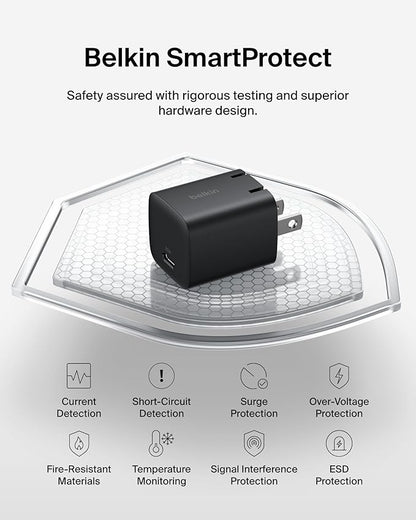 Belkin USB C Charger Block 25W - USB C Cable Included – PD3.0 PPS Fast Charging for Samsung Galaxy S25, S24, S23, Apple iPhone 16, iPhone 15/14/13 Pro, Google Pixel 9, Nintendo Switch, etc - Black