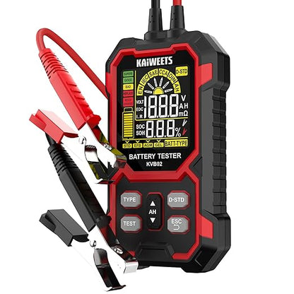 KAIWEETS Car Battery Tester, 12V/24V Automotive Battery Diagnostic Tool, 50-2000 CCA Load Capacity, Digital Battery Analyzer & Voltage Meter for Cars, Trucks, Motorcycles, SUVs, Boats & Marine Use