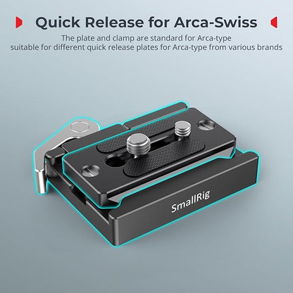 SMALLRIG Universal Quick Release Mount Plate Kit for Arca-Type, Built in Clamp and Plate, with 1/4''-20 & 3/8''-16 Threaded Holes- 2144B