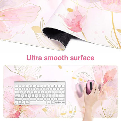 MOSISO Desk Mat Keyboard Mouse Pad Set, Large Gaming Mouse Pad&Keyboard Wrist Rest&Mousepad with Wrist Rest&Coaster, Ergonomic Non-Slip Home Office Mousepad with Memory Foam, Pink