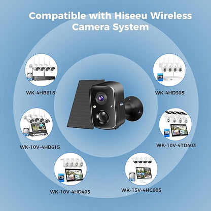 Hiseeu Security Cameras Wireless Outdoor, 4pcs Solar Powered 3K 4MP Surveillance WiFi Cameras for Home Security Outside, PIR/AI Motion Detection, Waterproof, Color Night Vision, 2-Way Audio, Black