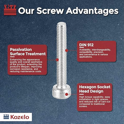 Kozelo 50pcs Socket Head Cap Screws - [M3-0.5 x 20mm] 304 Stainless Steel Allen Socket Drive for Electrical Motor 3D Printing Fan Engine Replacement Use, Silver