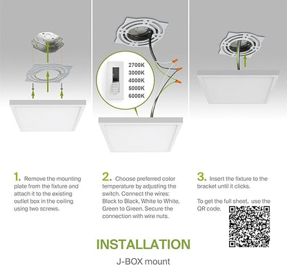 ASD LED 12" Square Flush Mount Ceiling Light Fixture, Low Profile Surface Lighting | 5CCT, Dimmable, Ultra-Thin, ETL Listed | 24W 1700LM 2700-6000K 120V | Kitchen, Hallway Lamp | White, 4 Pack