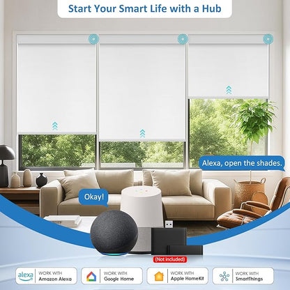 MANSNIX Smart Motorized Blinds with Remote, Cordless No-Drill Automatic Roller Shades, Blackout Electric Blind for Windows, White, 29.5 x 72