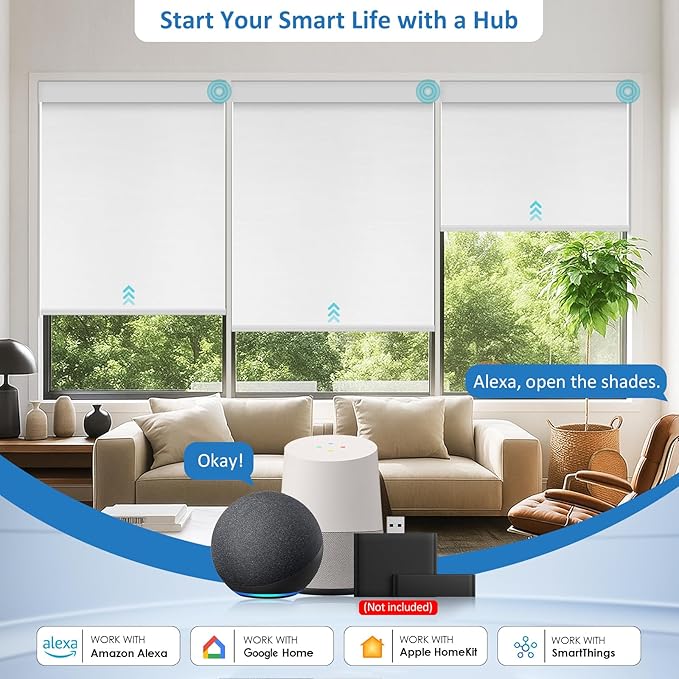 MANSNIX Smart Motorized Blinds with Remote, Cordless No-Drill Automatic Roller Shades, Blackout Electric Blind for Windows, White, 24 x 72