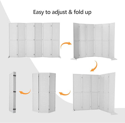 Bonnlo 4/6 Panel Pegboard Freestanding, 5 FT Portable Display Board Organizer for Craft Show Jewelry, Wooden Folding Privacy Screen Room Divider (White, 6 Panel with Base)